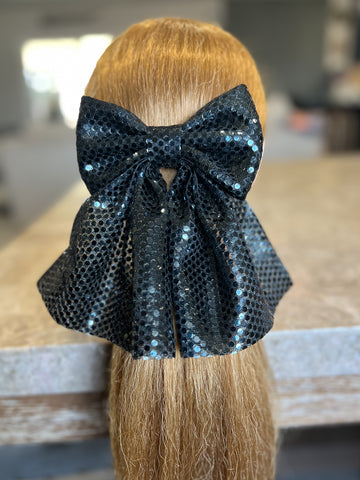 Black Sequin Hair Bow