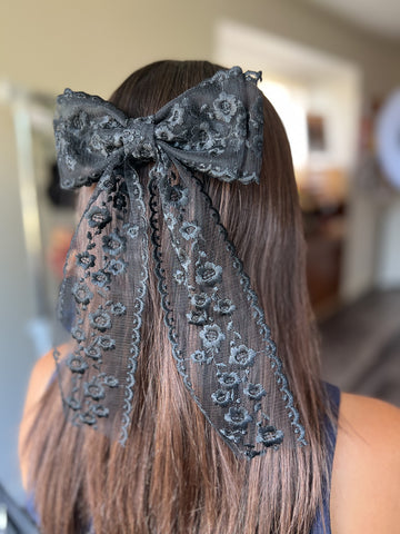 Black Floral Lace Hair Bow