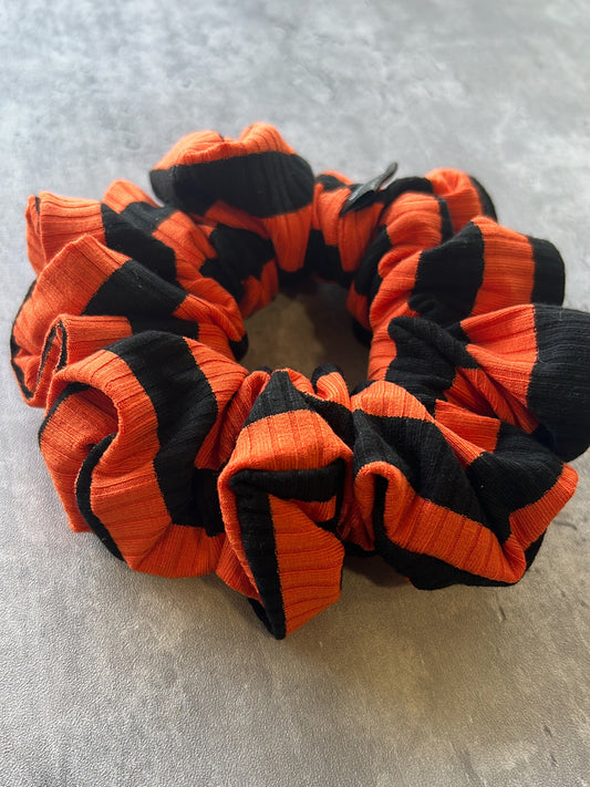 Orange & Black Striped Knit Scrunchie