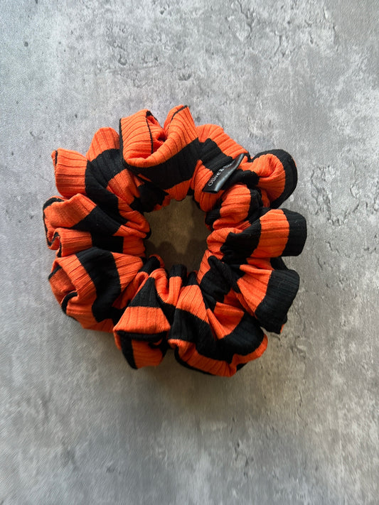 Orange & Black Striped Knit Scrunchie
