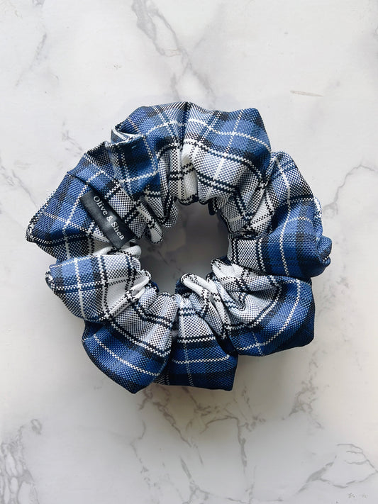 Uniform Blue, Grey, White Plaid Scrunchie - Plaid 85