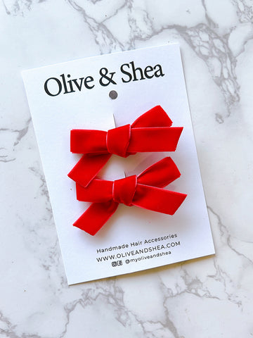 Velvet Hand Tied Mini Hair Bow Set