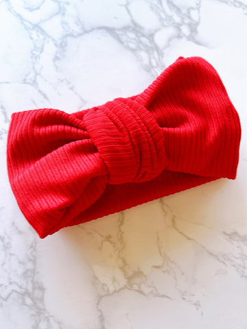 Red Ribbed Baby Bow Headband