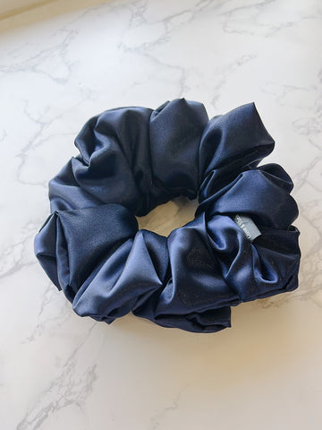 Navy Satin Scrunchie