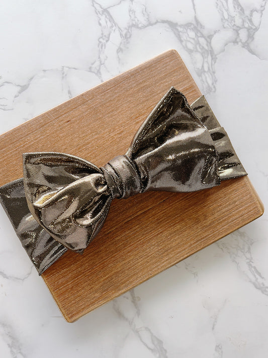 Gold & Shiny Baby Bow Headwrap