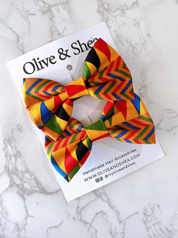 Kente African Print Pigtail Hair Bow Set