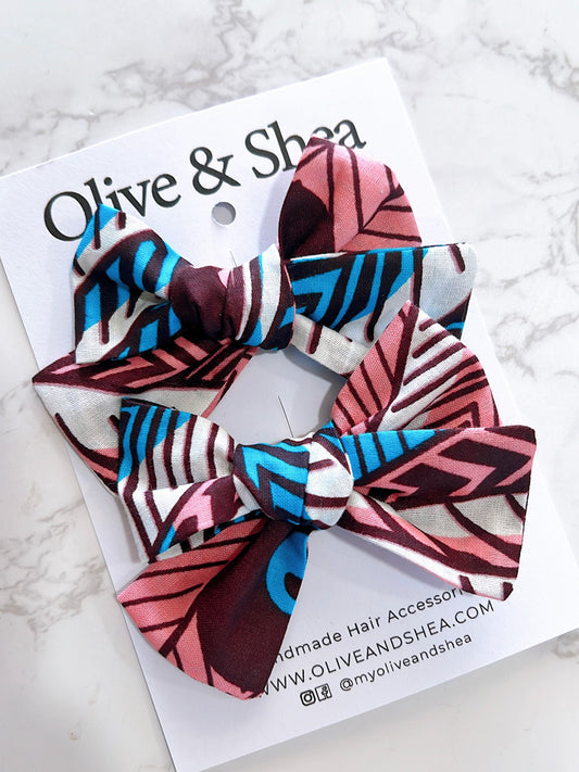 Akosua African Print Hand Tied Pigtail Bow Set