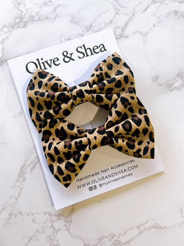 Leopard Pigtail Hair Bow Set