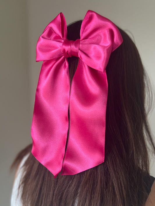 Hot Pink Satin Long Hair Bow