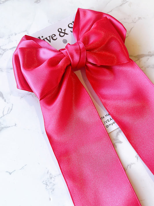 Hot Pink Satin Long Hair Bow