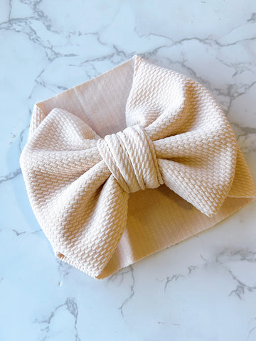 Handmade textured beige baby headwrap
