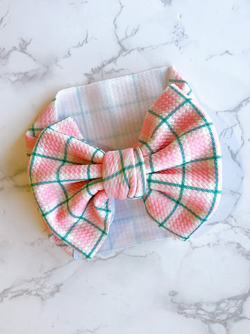 Pink Plaid Oversize Bow Baby Headwrap