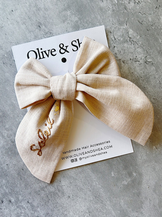 Personalized Linen Hair Bow