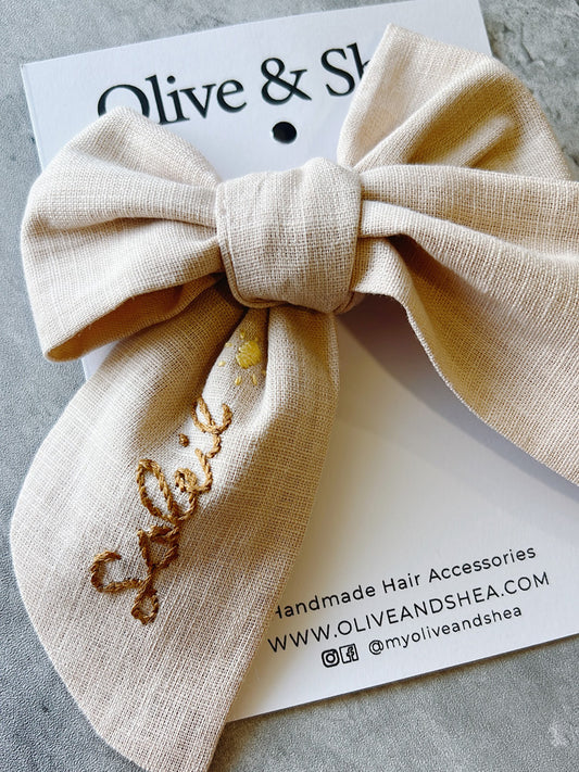 Personalized Linen Hair Bow