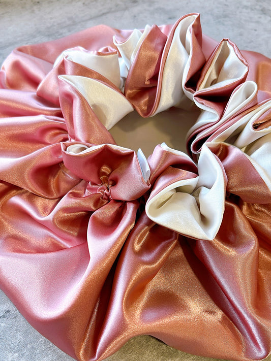 Pink/Ivory Ruffle Edge Satin Sleep Bonnet