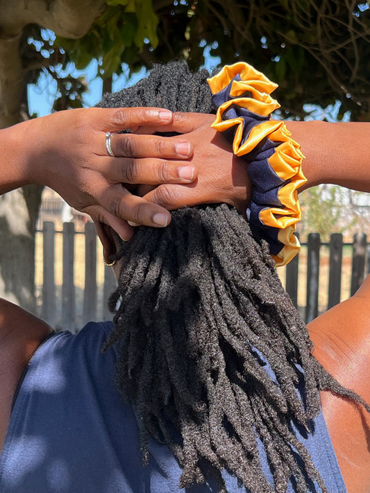 Navy and Yellow Satin Scrunchie