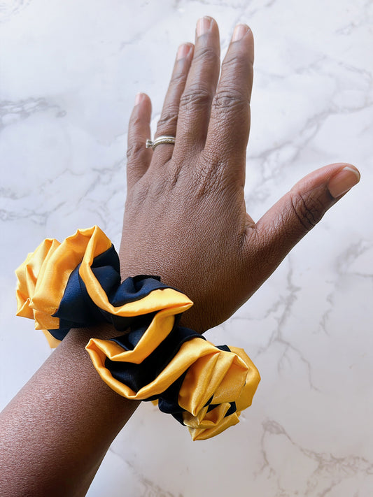 Navy and Yellow Satin Scrunchie