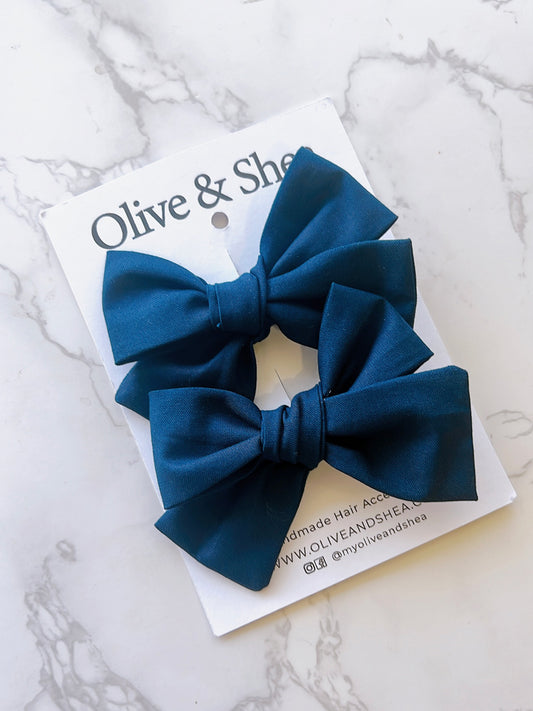 Plain Hand Tied Pigtail Hair Bow Set