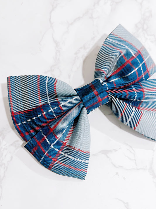 Grey School Plaid Double Layer Hair Bow - Plaid 53
