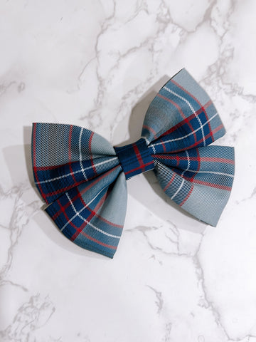 Grey School Plaid Double Layer Hair Bow - Plaid 53