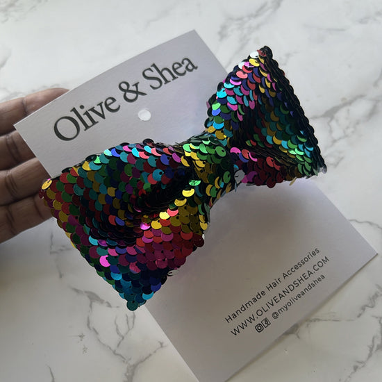 Handmade hair bow with sequins for school