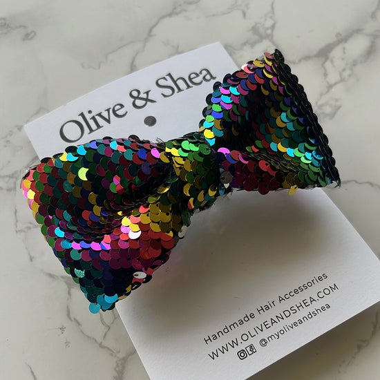 Handmade hair bow with sequins for school