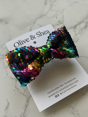 Handmade hair bow with sequins for school