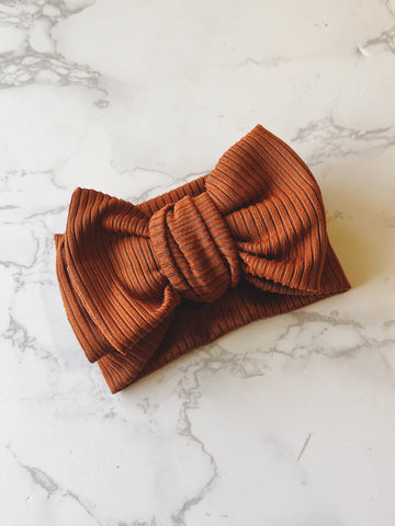 Reddish Brown Ribbed Baby Bow Headwrap