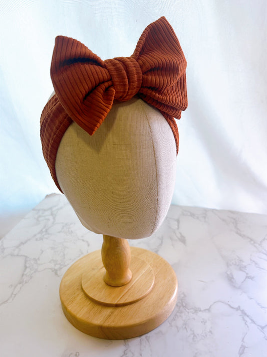 Reddish Brown Ribbed Baby Bow Headwrap