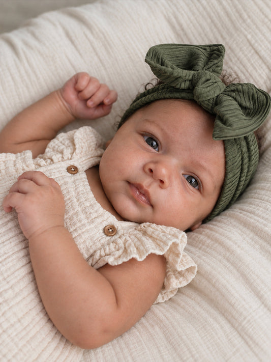 Sage Ribbed Baby Bow Headwrap