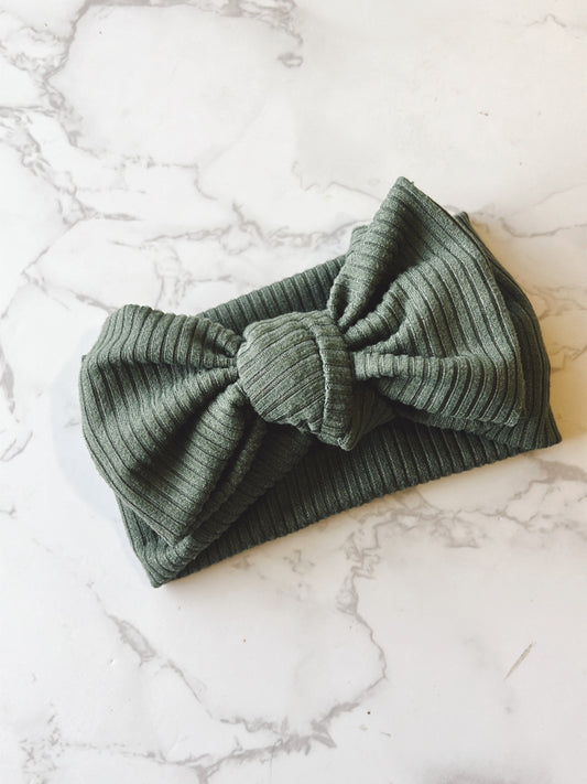 Sage Ribbed Baby Bow Headwrap