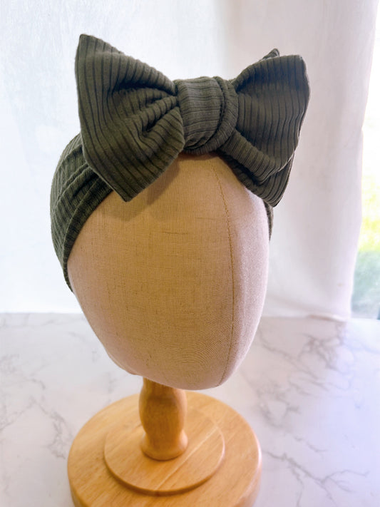 Sage Ribbed Baby Bow Headwrap