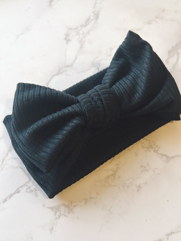 Black Ribbed Baby Bow Headwrap