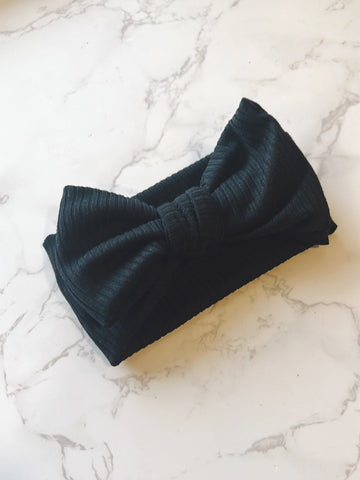 Black Ribbed Baby Bow Headwrap