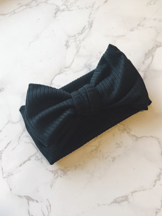 Black Ribbed Baby Bow Headwrap