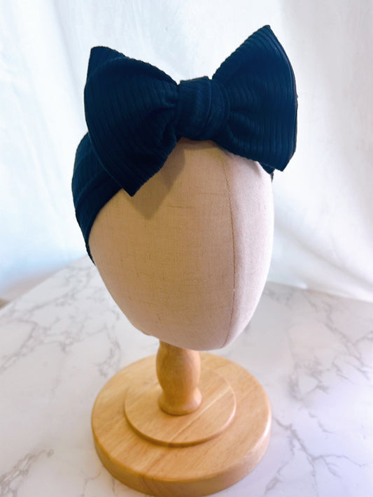 Black Ribbed Baby Bow Headwrap