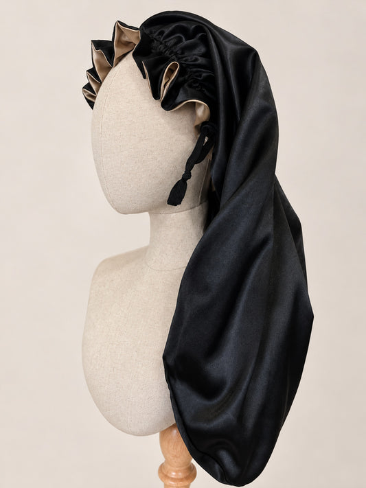 Solid Extra Long Ruffle Edge Adjustable & Reversible Satin Sleep Bonnet