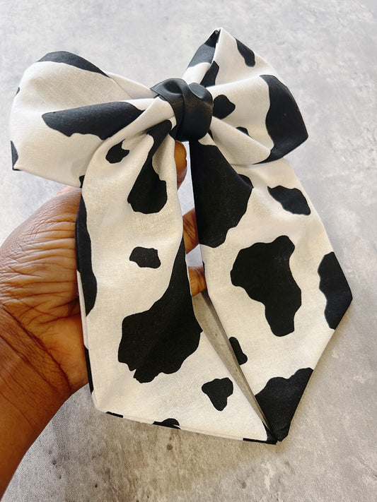 Cow print hair bow
