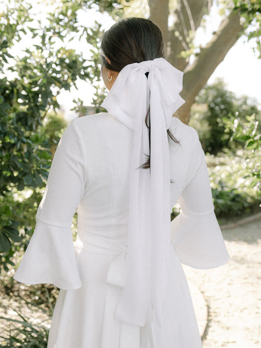 White Bridal Long Chiffon Bow