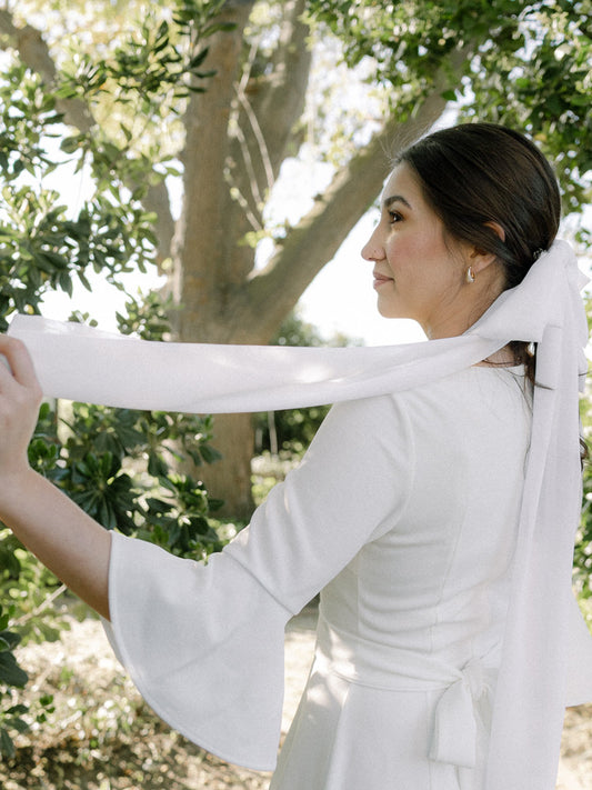 White Bridal Long Chiffon Bow