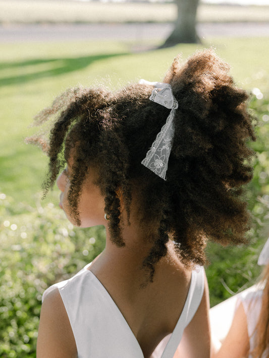 Bridal Lace Hand Tied Flower Girl Bow with Sequin