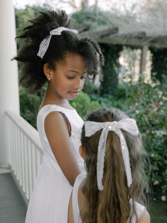Bridal Lace Hand Tied Flower Girl Bow with Sequin