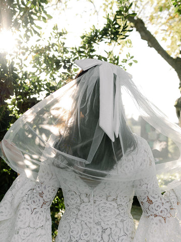 Mid-Length Bridal Veil with White Satin Bow