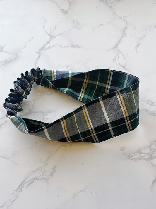 School Plaid Elastic Back Headband - Christopher Plaid 1B