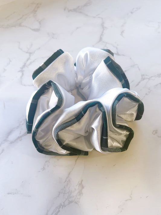 Two Tone White / Plaid Scrunchie - Christopher Plaid 1B