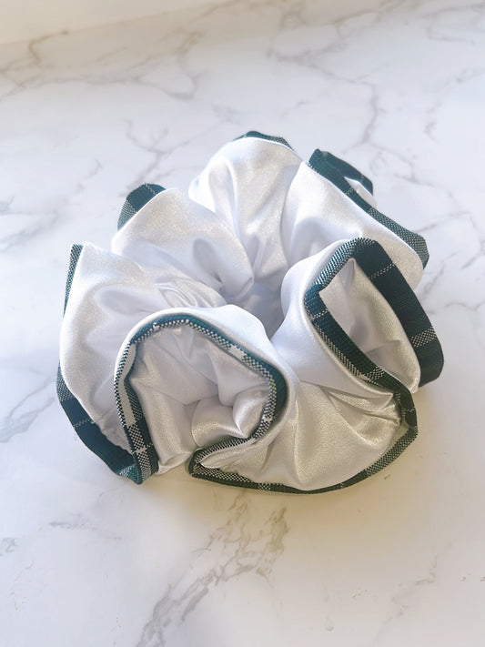 Two Tone White / Plaid Scrunchie - Christopher Plaid 1B
