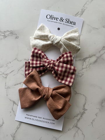 Fall Hand Tied Hair Bow Variety Pack