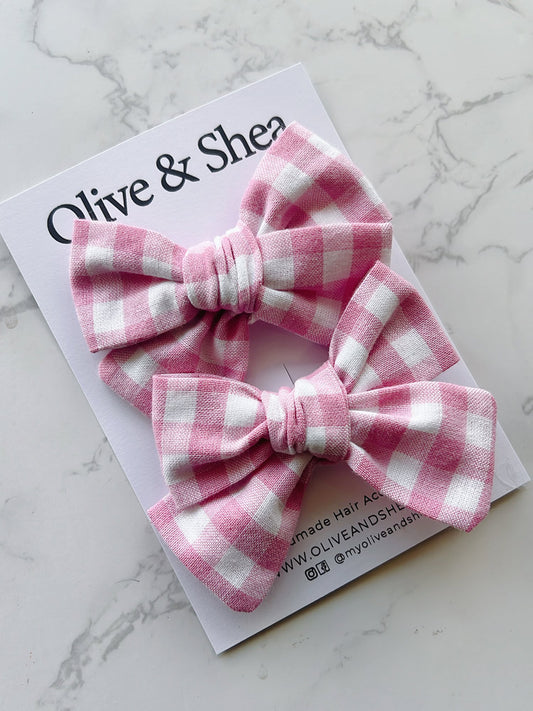 Gingham Hand Tied Pigtail Hair Bow Set
