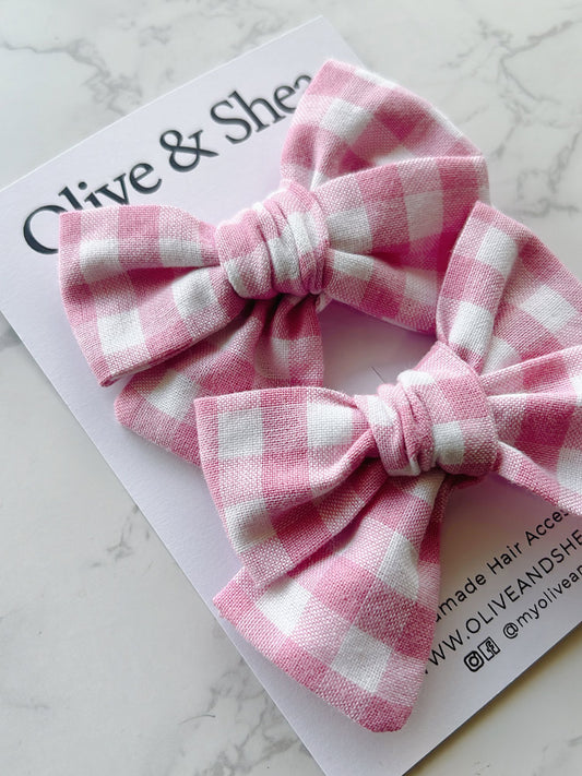 Gingham Hand Tied Pigtail Hair Bow Set
