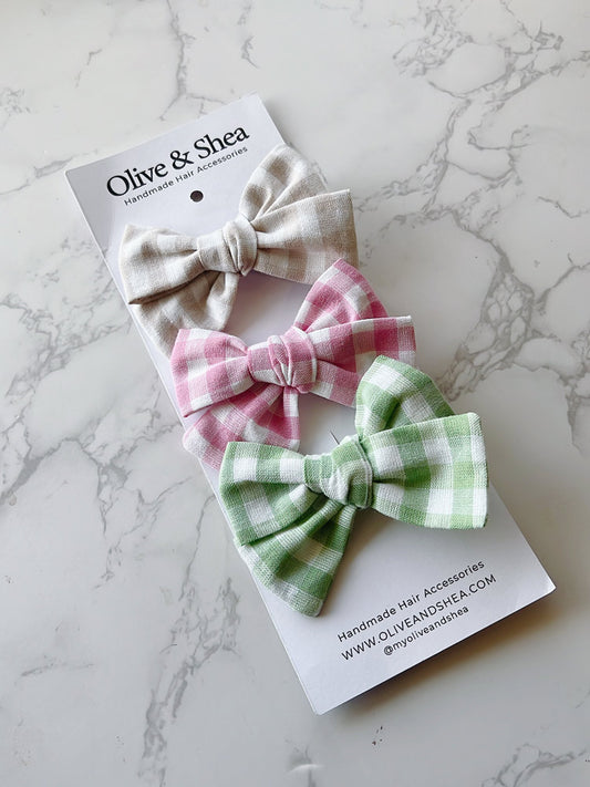 Gingham Hand Tied Hair Bow Variety Pack
